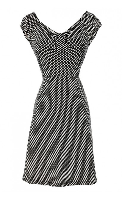 Delores Black and Ivory Crisscross Dot Dress